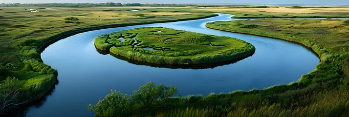 Fotobehang Detailed Visual Representation of Oxbow Lake Formation through Stages in a River's Course © Herman