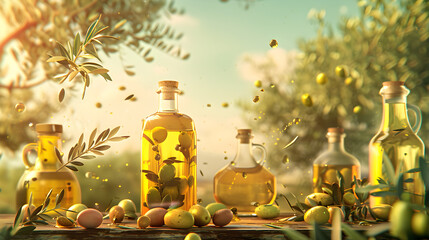 Illustrative Guide: Unveiling the Multitude of Health Benefits of Olive Oil - obrazy, fototapety, plakaty