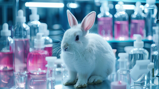 Cosmetics test on rabbit animal in laboratory, animal rights