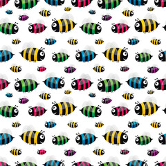 Colorful bee seamless pattern. Multicolor cartoons bee