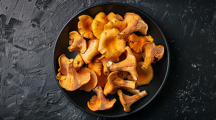 Forest mushrooms chanterelles isolated on the dark background