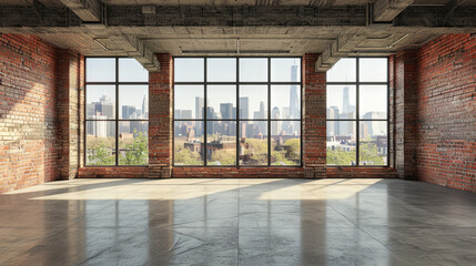 Obraz premium empty red brick interior with large window