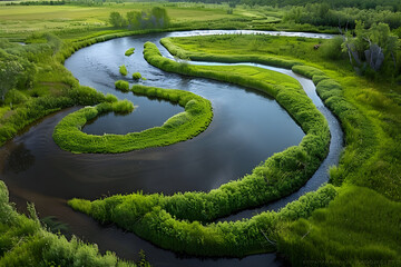 Detailed Visual Representation of Oxbow Lake Formation through Stages in a River's Course - obrazy, fototapety, plakaty