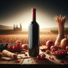 Still life illustration of wine rustic and ingredients concept drink