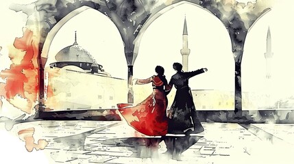 Whirling dervishes, traditional sufi festive Mevlana  Generative AI	