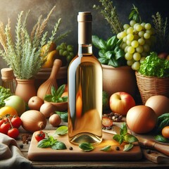 Vegetables and ingredients with wine gourmet concept illustration mockup