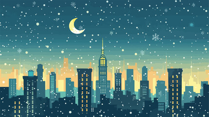 Merry Christmas  New Year night moon skyscrapers city