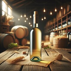 Wine and bottle mockup template concept industry rustic barrels