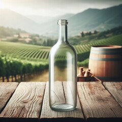 Bottle empty of wine and vineyard concept illustration