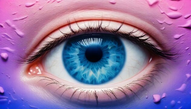 Bright Human blue eye realistic beautiful closeup zoom. Environmental observation theme 
