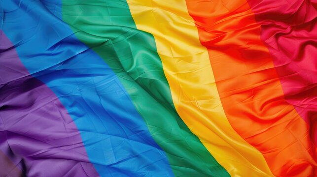 Waving colorful rainbow flag background. Gay pride parade. Lgbt community concept. Symbol of lgbtq love. People diversity and equality. Stop anti hemophobia and discrimination.