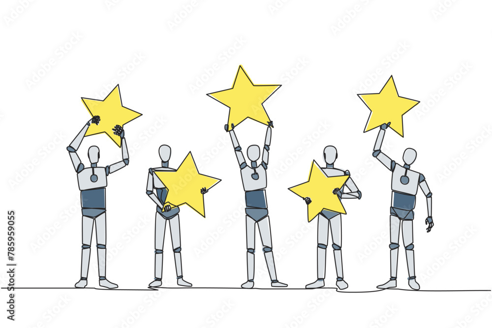 Aufkleber single continuous line drawing group of five artificial robotic intelligence raised their respective