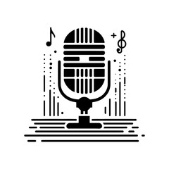 Vintage Vibes: Black Vector Silhouette of a Retro Microphone, Nostalgic Symbol of Classic Sound- Retro microphone black vector stock.