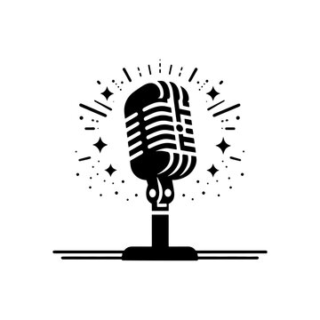 recommend clip art: Vintage Vibes: Black Vector Silhouette of a Retro Microphone, Nostalgic Symbol of Classic Sound- Retro microphone black vector stock.