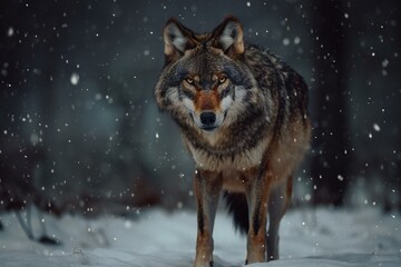 Beautiful wild wolf in the winter forest,  Animal in the nature habitat