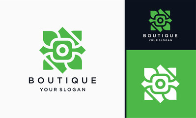 square social media leaves simple and elegant floral monogram, elegant line art logo design, vector illustration