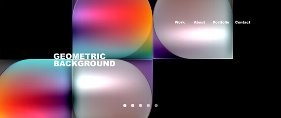 A vibrant geometric background featuring circles and squares in shades of purple, violet, and magenta on a black backdrop. Perfect for creating a modern atmosphere with automotive lighting technology