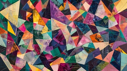 Rich tapestry of overlapping geometric figures, with a color palette ranging from intense to pastel