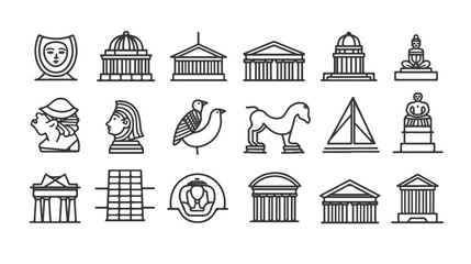 Museum thin line icons set vector illustration. Outline
