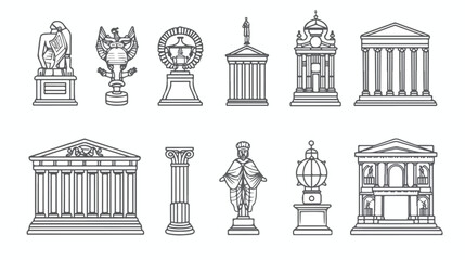 Museum thin line icons set vector illustration. Outline