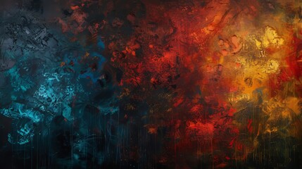 Intense contrasts of dark and bright hues interspersed across a finely grained textured background