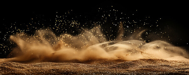 Sand scattered isolated on black background texture. generative ai