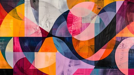 Collage of overlapping geometric forms, creating a rich tapestry of vibrant and subtle hues for a creative texture