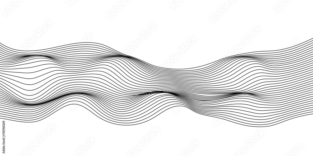 Poster glowing wavy flowing dynamic smooth curve and ocean lines isolated on transparent background. digita