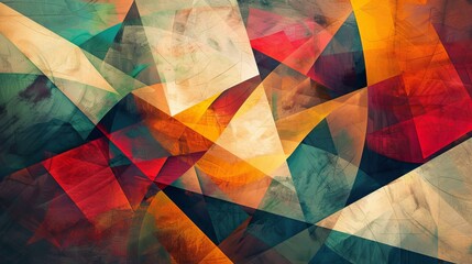 Bold and soft colored geometrics intermingling, creating a visually rich and deep abstract design - obrazy, fototapety, plakaty