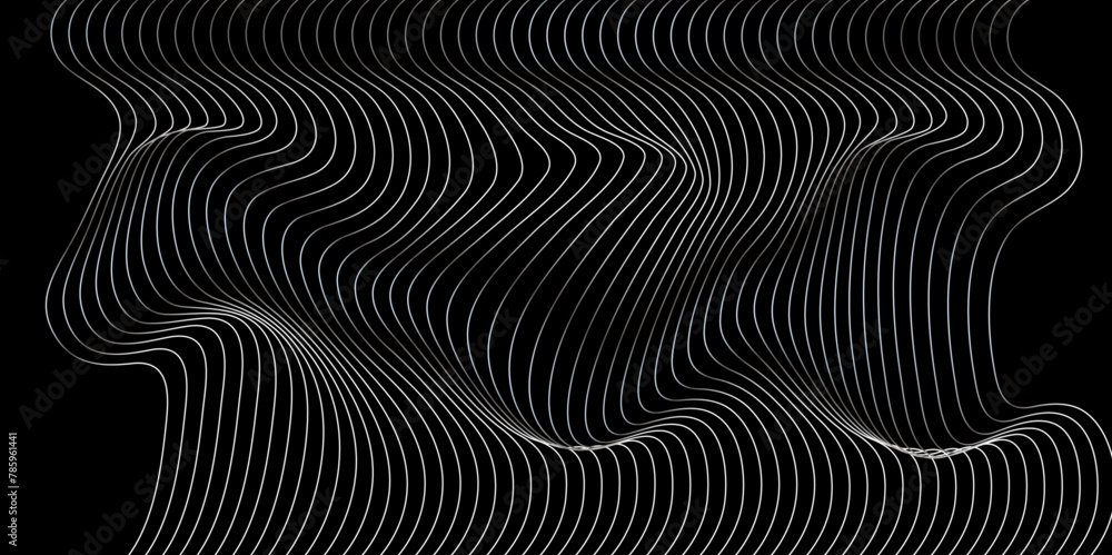 Poster vector wavy grey gradient lines pattern curve flowing dynamic isolated on black background for conce