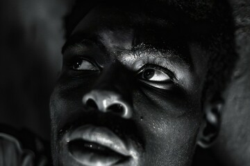 Close up portrait of a sad African man with tears on his face