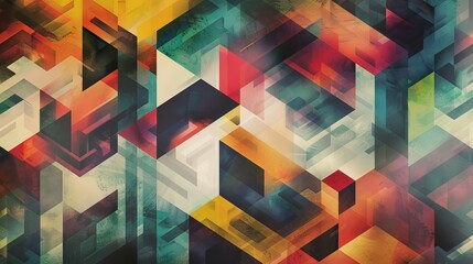 Artistic arrangement of geometric shapes, layering vibrancy with subtlety in a visually complex pattern - obrazy, fototapety, plakaty