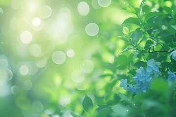 Beautiful nature background,  Green leaves and flowers with bokeh