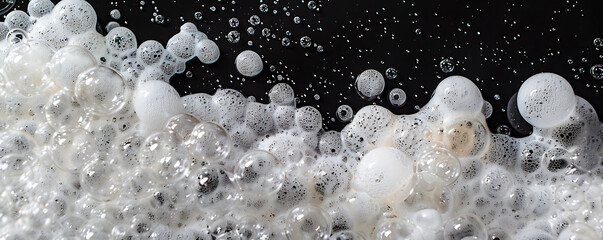 Set foam soap bubble isolated on black background top view. generative ai - obrazy, fototapety, plakaty