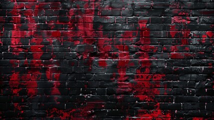 Grunge Red and Black Painted Brick Wall