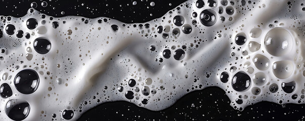 Set foam soap bubble isolated on black background top view. generative ai