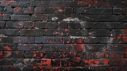 Black Brick Wall with Red Paint Splashes