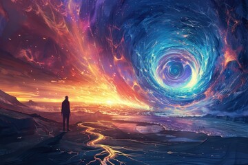 Mystical portal in the universe. Fantasy landscape background