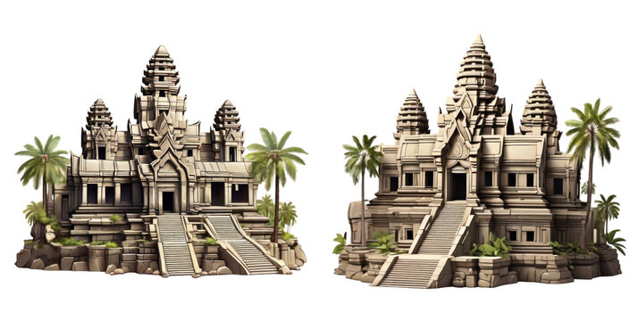 set of angkor wat isolated on transparent background