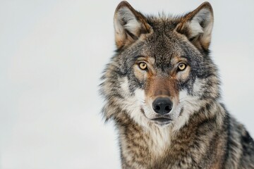 Naklejka na ściany i meble Close-up portrait of a wolf on a white background, Gray wolf