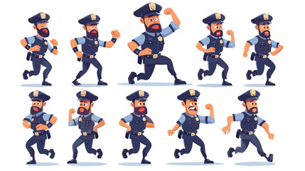 Policeman poses vector illustration set. Cartoon bear