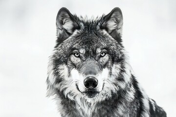 Portrait of a wolf on a white background,  Close-up