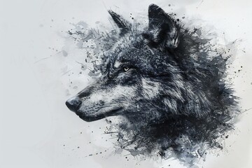 Digital painting of wolf head in grunge style,  Animal portrait