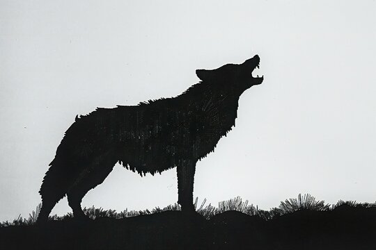 Drawing of a wolf howling at the camera on a white background