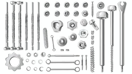 Realistic 3d vector screws nuts bolts rivets and nail - obrazy, fototapety, plakaty