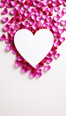 Blank Heart Card Surrounded by Pink and Red Hearts on White