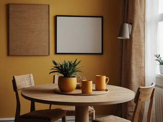 Vibrant Dining Room Mockup, Yellow Wall Charm
