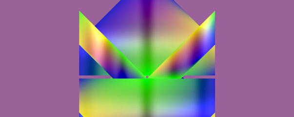 A vibrant purple background featuring a rainbow of colors, creating a symmetrical pattern of triangles in shades of violet, magenta, and electric blue. A fusion of technology and creative arts