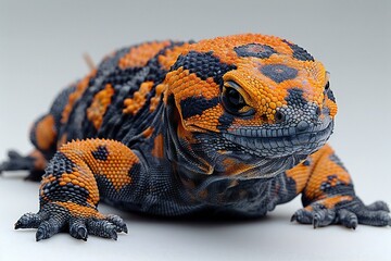 Closeup of a lizard on a white background,  Studio shot
