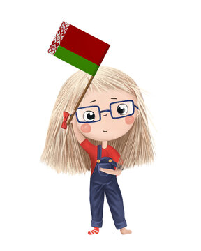 recommend clip art: Funny cute girl with flag of Belarus. Bright clip art isolated